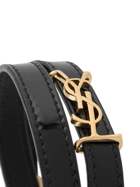 ysl double wrap bracelet in black leather|yves saint laurent leather bracelet.